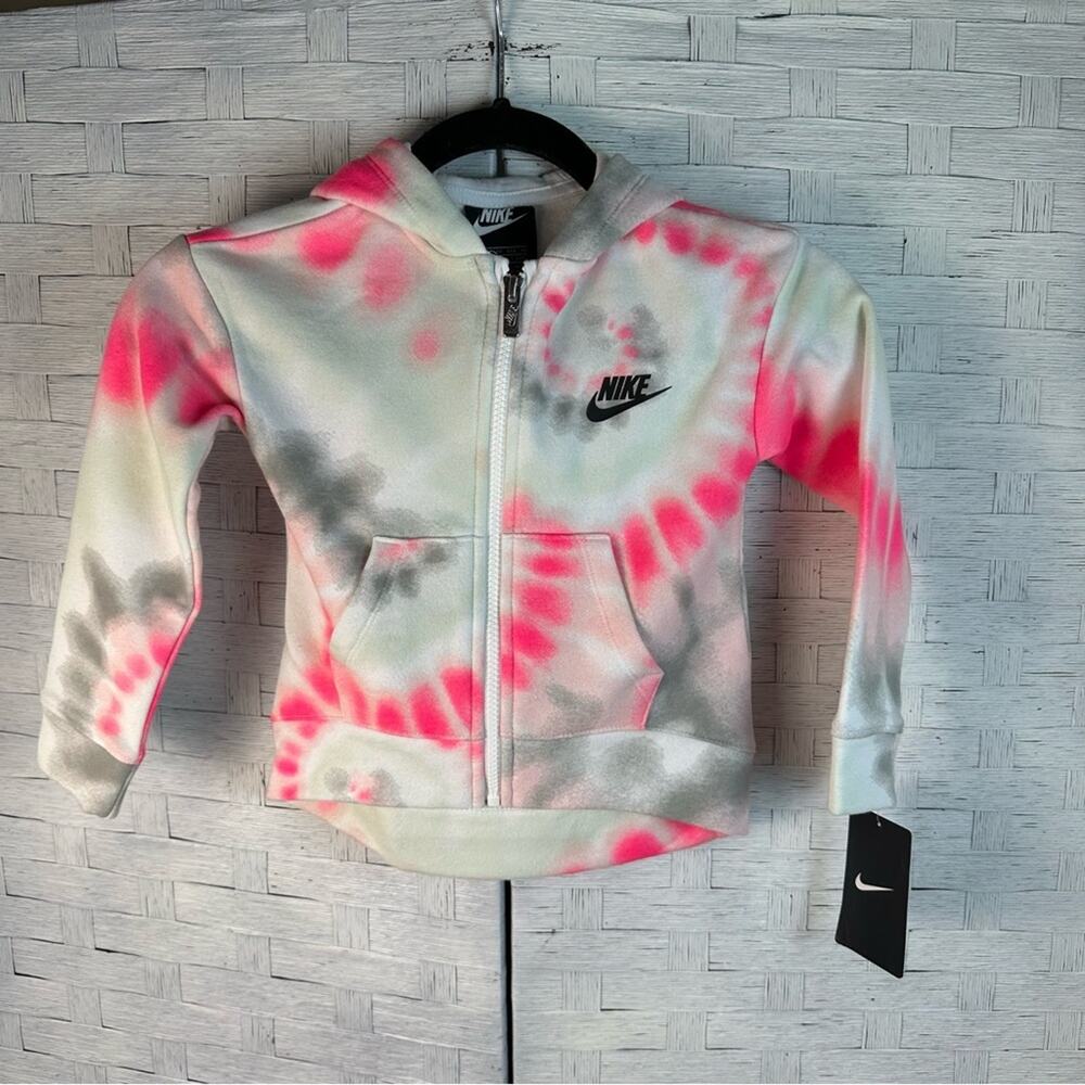 Nike Girl sweatshirt hoodie tie-dye swirl, activewear athleisure pink white gray
